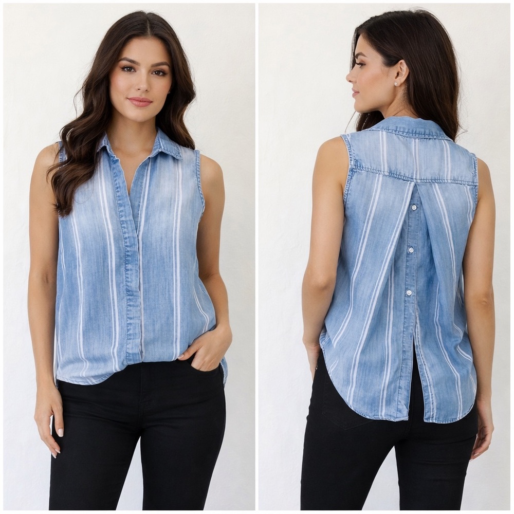 Bella Dahl Lyocell Sleeveless Button-Back Top – Blue Stripe